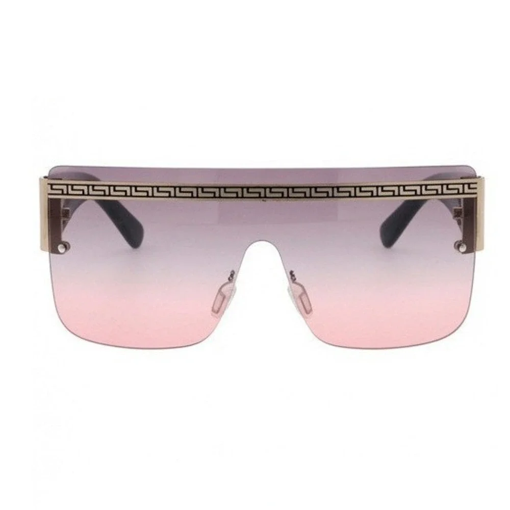 Women Shield Sunglasses Pink Gradient Flat Top Style Gold Black Luxury Trendy